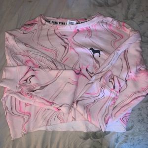 Vs pink cropped marble sweatshirt